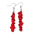 Minimalist stainless steel earrings featuring cascading red natural stone chips in folk style - Red Turquoise