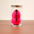 Rose red gourd-shaped makeup puff in a clear cylindrical container with logo - Gourd Shape (Cylinder Pack) / Rose Red