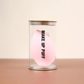 Pink teardrop beauty blender sponge in transparent storage jar with makeup puff text - Beveled Shape (Cylinder Pack) / Pink