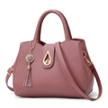 Dusty rose lychee grain tote bag with top handle and metallic water drop twist lock - Dusty Pink
