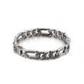 Men's silver stainless steel Cuban link bracelet with engraved patterns on white background - Carved Geometric Link Style (KB120773-BD)