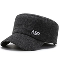 Gorra plana de invierno para hombre en lana a cuadros gris oscuro con logo metálico - Ajustable / gris oscuro