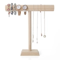 Solid wood T-bar jewelry display stand in natural finish for watches and bracelets - High Style 31cm