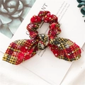 Chouchou oreilles de lapin de Noël en tissu à carreaux rouge et jaune avec flocons - Jaune Écossais Flocon de Neige