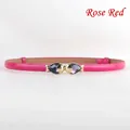 Slim rose red patent leather belt with golden fish buckle and inlaid crystals - Rose Red Fish Gem