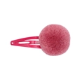 Pink plush pom pom hair clip for kids with a sleek metal drop snap base - 1 Piece / Cranberry