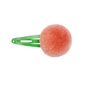 Green BB clip hair accessory featuring a soft orange plush pom pom for kids - 1 Piece / Vanilla