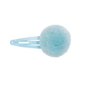 Light blue faux fur pompom hair clip for girls with a metallic drop-shaped snap base - 1 Piece / Bay Blue