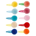 10-piece set of colorful plush pom pom snap hair clips for kids in various bright candy colors - 10 Piece Set / Multicolor Mixed