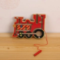 Red train-shaped magnetic wooden maze toy with colored beads and stylus for kids - Train