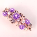 Detail of rose gold flower hair comb with purple crystals and white pearls decoration - 8cm Spring Clip / Purple