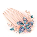 Rose gold hair comb with blue crystal flowers and five tines for elegant styling - 5-Tooth Hair Comb / Blue