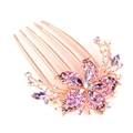 Elegant rose gold five-tooth hair comb with purple crystals and floral diamond design - 5-Tooth Hair Comb / Purple