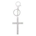 Portachiavi vintage a croce argento con strass bianchi e anello in metallo su bianco - Argento