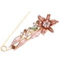 Floral brooch with pink flower, gold base, teardrop pearls and crystals in pin style - Champagne Lily