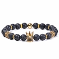 Lava stone crown bracelet with gold-plated copper and micro-pave cubic zirconia - Natural Lava Stone (Elastic Cord)