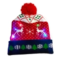 LED Christmas knitted hat with reindeer patterns and colorful glowing festive lights - Red Reindeer