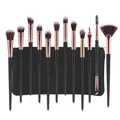 Detail of 12pcs professional makeup brush set with rose gold ferrules and leather pouch - 12Pcs With Fan Brush & Bag / Black Gold