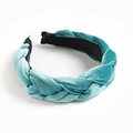 Elegant braided velvet headband in teal blue featuring a classic twisted cable design - Green