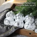 Set of 6 clear 8cm Christmas balls with white forest snowy landscape patterns - 8CM Transparent Painted 6pcs