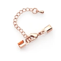 Rose gold jewelry findings set featuring lobster clasp and ribbon ends on white background - Rose Gold