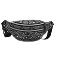 Sac banane chic à imprimé serpent pour femme avec double fermeture éclair et sangle - Noir