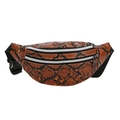 Women's faux leather fanny pack featuring brown and black snakeskin pattern with strap - Brown
