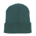 Solid dark teal ribbed knit beanie hat for women featuring a classic folded cuff - One Size / Dark Green