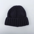 Navy blue cuffed knit beanie hat with vertical ribbed texture for women in winter - 52-58cm / Navy Blue