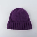 Women's warm knitted beanie in dark purple color with ribbed texture for autumn and winter - 52-58cm / Purple