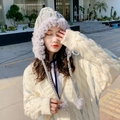 Women's cute light grey knit beanie with ear flaps, faux fur trim and tassels - M (56-58cm) / Gray