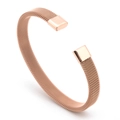 Minimalist rose gold stainless steel mesh C-shape bracelet with a polished metal finish - 8MM Width Rose Gold