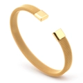 Minimalist gold mesh C-shaped stainless steel bracelet with square metal ends - 8MM Width Gold