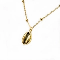 Boheems vergulde schelpen hanger ketting met delicate kralenketting op witte achtergrond - Gouden Volledig Metalen Schelp