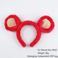 Furry red mouse ears headband with plush fabric and pink inner ear detail for parties - Red Plush Mouse Ears