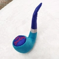 Pipe-shaped squeaky plush dog toy in blue with No Smoking embroidery and soft texture - Blue Pipe
