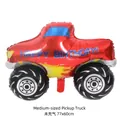 Macro detail of red monster truck foil balloon with blue Happy Birthday text and yellow flame - Medium Pickup Truck