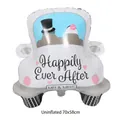 Wedding car foil balloon featuring Happily Ever After text and floral car design - Medium Wedding Car