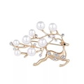 Elegant gold leaping deer brooch with white pearls and sparkling crystal accents - Gold Running Deer