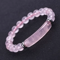Pink quartz beaded bracelet with rectangular stone and polished steel spacers - Rose Quartz