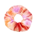 Detailed view of a soft tie-dye velvet scrunchie with orange, pink, and purple gradient - Tie-Dye Pink