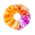 Detail of soft tie-dye velvet scrunchie showing orange and purple gradient texture - Tie-Dye Orange Purple