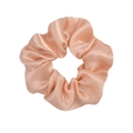 Detail of satin fabric texture on champagne pink scrunchie with soft silk luster - Flesh Pink