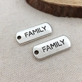 Silver rectangular metal charm with FAMILY engraving for DIY jewelry making - Family