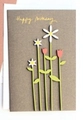 Brown Happy Birthday card with 3D white daisies and pink tulips, includes white envelope - S-Style Birthday Flower