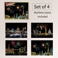 Set of 4 colorful city night landscape scratch art cards with world landmarks - Combination Series