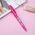 Pink erasable gel pen with silver flame pattern and white eraser on a pink background - 0.5mm / Rose Red