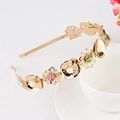 Golden flower headband with imitation pearls and colorful rhinestones for women - Style 07-Gold