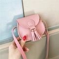 Mini pink crossbody bag for kids with gold ring hardware and stylish dual tassels - Pink
