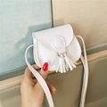 Mini white saddle bag for kids with fringe tassel and grainy faux leather finish - White